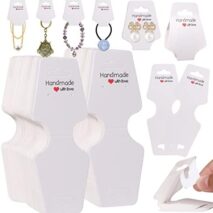 200PCS Necklace Display Cards Self Adhesive Jewelry Packaging Card for Keychain Bracelet Hair Band Fold Over Hanging Holder (White, 1.8x4.7 inches)