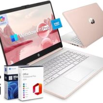 HP Ultrabook 14 Laptop Computer Business Study & Home 2025, Lifetime MS Office + Windows 11 Pro, Quad-Core Intel CPU, 16GB RAM, 628GB Storage (128GB UFS+500GB Ext), WiFi 6, HubxcelAccessory, Rose Gold