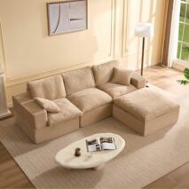 106.3” Sectional Couches for Living Room, Cloud Couch, Modular Sectional Sofa, Convertible Sofas Bed, Deep Seat Sofa, L Shaped Cozy Sofa Furniture Set, Corduroy, Camel